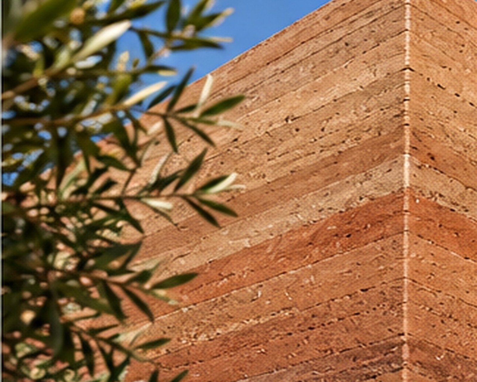 Contemporary rammed-earth architecture with layered earthen walls