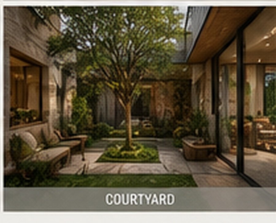 Villa Earth landscaped courtyard